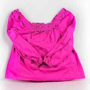 J. CREW Blouse Womens Large Ruffle Square Neck Penny Fuscia Peasant Cottage